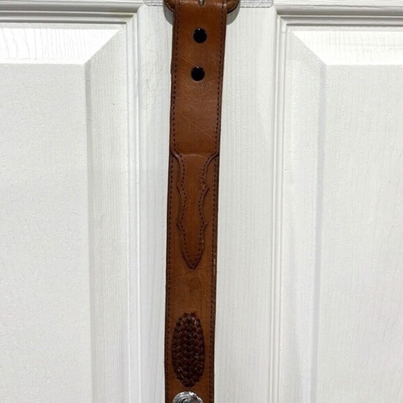 Men’s brown leather and silver color western style belt - Picture 6 of 7